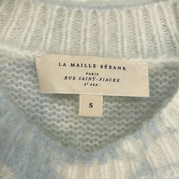 EUC Sezane Aurelia Floral Wool Mohair Sweater Light Blue Small - Picture 6 of 8